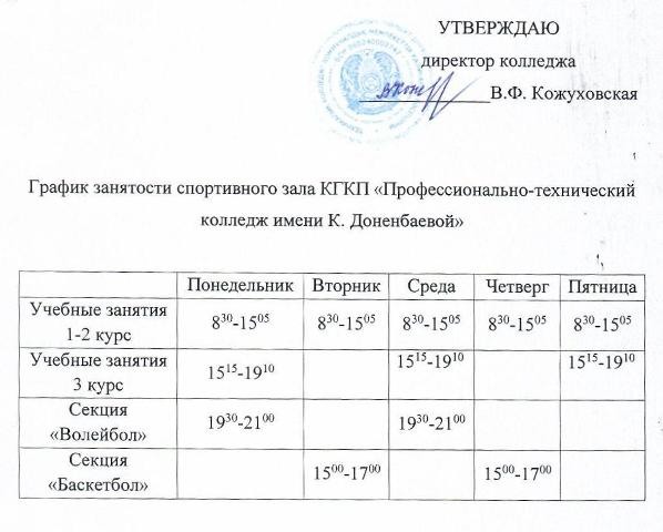 График занятости спортивного зала